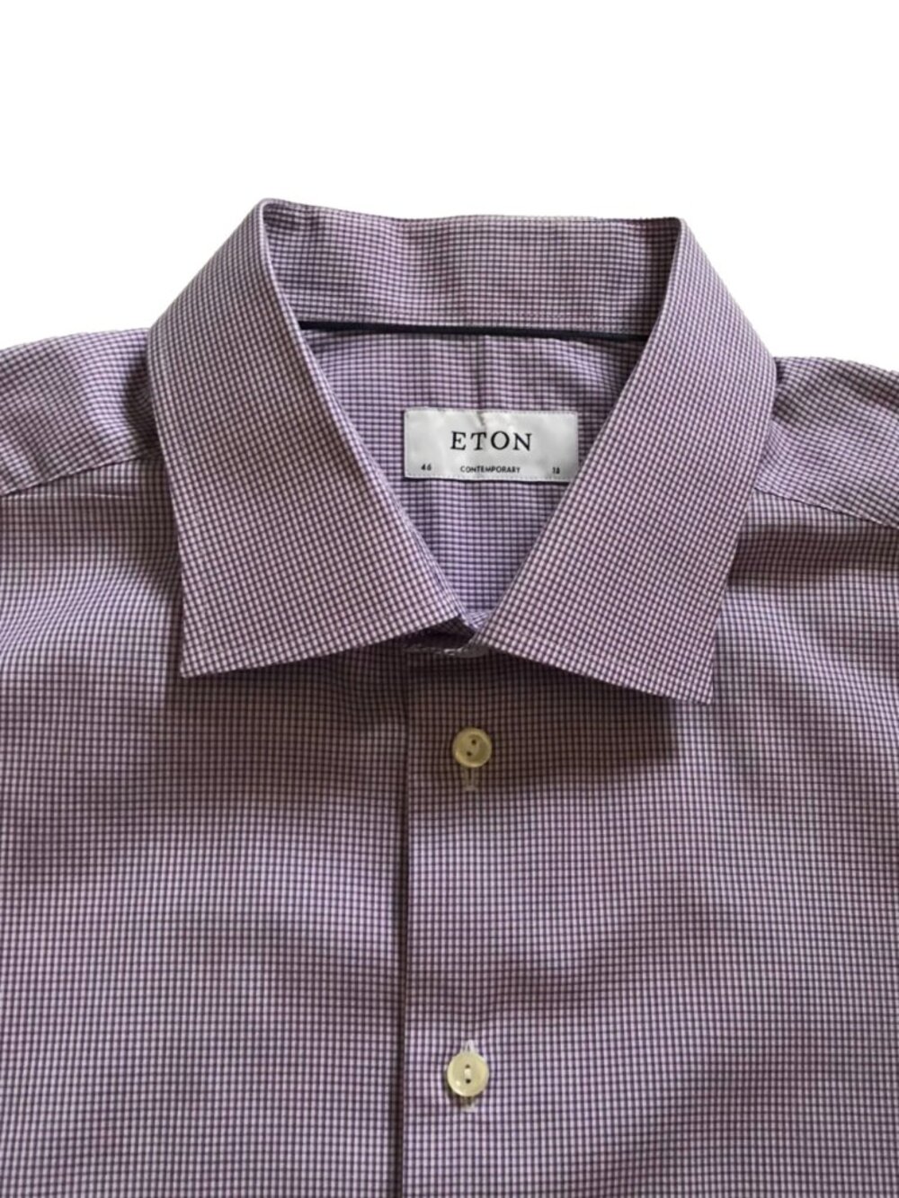 ETON Brighton Twill Button Down Shirt Mens 46 18 Purple White Cotton Long Sleeve